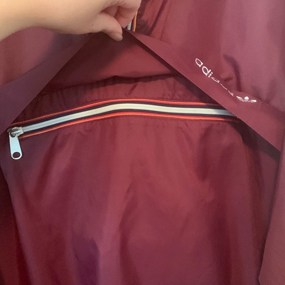 Vintage Adidas Burgundy Anorak Windbreaker 80s 90s Packable Jacket Size Large - Picture 6 of 15